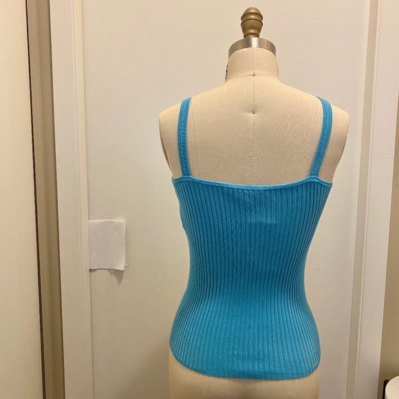 NWT Bebe Silk Ribbed Bow Tank Top Turquoise M - Picture 10 of 10